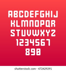 Rounded font. Vector alphabet with latin letters and numbers (9)
