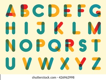 Rounded font. Vector alphabet for posters with overlay effect letters.