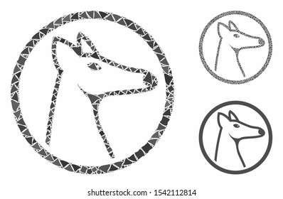 Rounded fox head composition of inequal elements in various sizes and color tones, based on rounded fox head icon. Vector trembly elements are organized into composition.