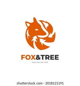 Rounded fox with tree logo for villa or resort