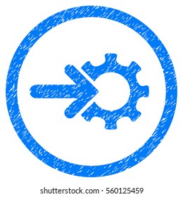 Rounded Gear Integration rubber seal stamp watermark. Icon symbol inside circle with grunge design and scratched texture. Unclean vector blue emblem.