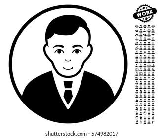 Rounded Gentleman pictograph with bonus avatar icon set. Vector illustration style is flat iconic black symbols on white background.