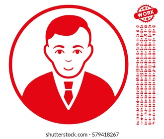 Rounded Gentleman pictograph with bonus people icon set. Vector illustration style is flat iconic red symbols on white background.