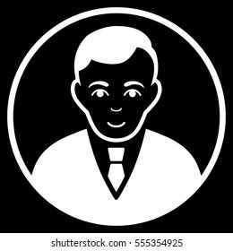 Rounded Gentleman vector icon. Flat white symbol. Pictogram is isolated on a black background. Designed for web and software interfaces.