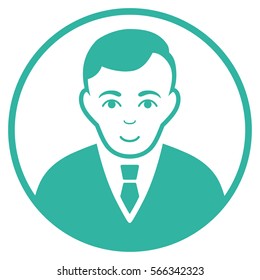 Rounded Gentleman vector icon. Flat cyan symbol. Pictogram is isolated on a white background. Designed for web and software interfaces.