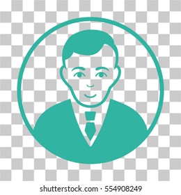 Rounded Gentleman vector pictogram. Illustration style is flat iconic cyan symbol on a chess transparent background.
