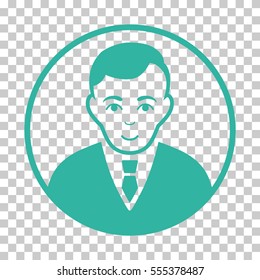 Rounded Gentleman vector pictogram. Illustration style is flat iconic cyan symbol on a chess transparent background.