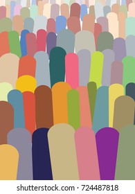 Rounded geometric shapes reminiscent of a crowd, in a simplified way, in fading colors