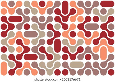 Rounded geometric tile pattern with earthy red, peach, and beige colors in repeating layout