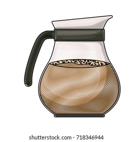 rounded glass jar of coffee with handle colored crayon silhouette vector illustration