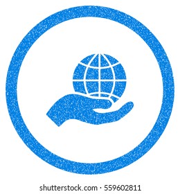 Rounded Global Care rubber seal stamp watermark. Icon symbol inside circle with grunge design and dust texture. Unclean vector blue sign.