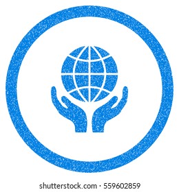 Rounded Global Hands rubber seal stamp watermark. Icon symbol inside circle with grunge design and dust texture. Unclean vector blue sign.