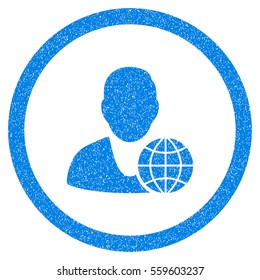 Rounded Global Manager rubber seal stamp watermark. Icon symbol inside circle with grunge design and dirty texture. Unclean vector blue emblem.