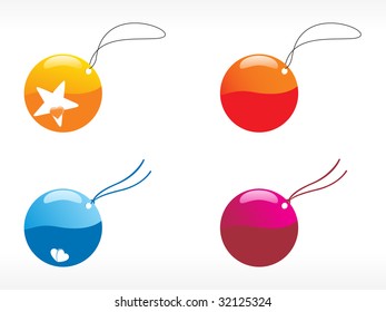etiquetas vectoriales redondeadas en naranja, azul, rojo y púrpura