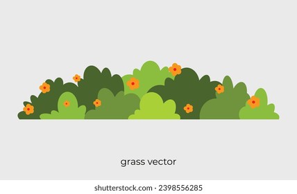 rounded grass illustration with flowers in flat style