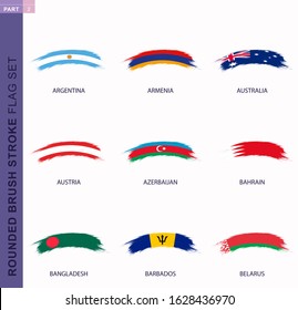 Rounded grunge brush stroke flag set, flags of Argentina, Armenia, Australia, Austria, Azerbaijan, Bahrain, Bangladesh, Barbados, Belarus