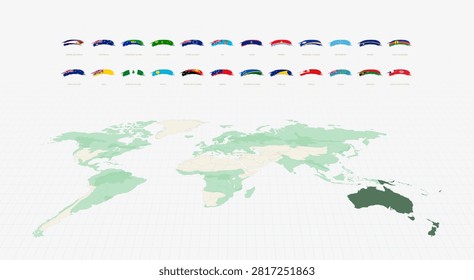Rounded Grunge Style Brush Stroke Collection of Oceanian Flags. Vector Vintage Flags Collection.