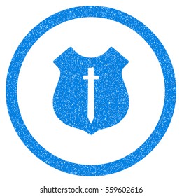 Rounded Guard Shield rubber seal stamp watermark. Icon symbol inside circle with grunge design and unclean texture. Unclean vector blue sticker.