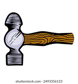 rounded head hammer icon hand drawn halftone color vector illustration