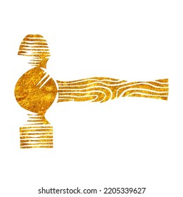 Rounded head hammer Woodworking tool in gold foil texture vector illustration