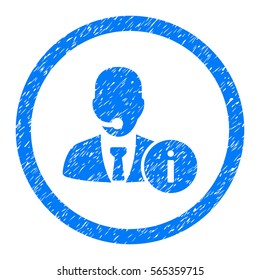 Rounded Help Desk Manager rubber seal stamp watermark. Icon symbol inside circle with grunge design and dust texture. Unclean vector blue emblem.