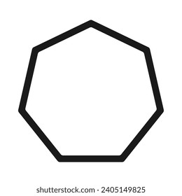 Rounded heptagon seven-sided stroke shape. A black heptagonal symbol with round corners. Isolated on a white background.