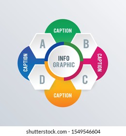 Rounded hexagon infographics template design. Business concept infograph with 4 options, steps or processes. Vector visualization can be used for workflow layout, diagram, annual report, web