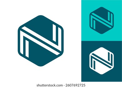 Rounded Hexagon Letter N Logo