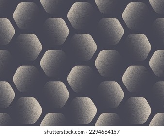 Rounded Hexagons Geometric Seamless Pattern Vector Modern Abstract Background. Hexagonal Structure Abstraction Grit Grain Texture Repetitive Wallpaper. Half Tone Gradient Endless Art Illustration