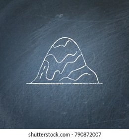Rounded hill icon on chalkboard. Outline mountain symbol - chalk drawing on blackboard.