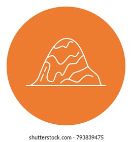 Rounded hill icon on in thin line style. Outline mountain symbol in round frame