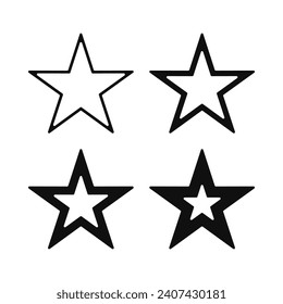 Rounded hollow star, stroke shape icons. A group of 4 star symbols with round corners. Isolated on a white background.