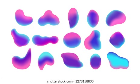 Rounded holographic gradient button. Multicolor purple yellow orange pink cyan fluid circle gradients, colorful soft round buttons or vivid color flat vector set - Vector graphics