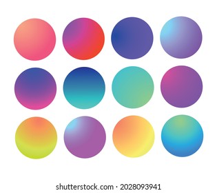 Rounded holographic gradient sphere  Multicolor green purple yellow orange pink cyan fluid circle gradients  colorful soft round buttons vivid color spheres flat set 
