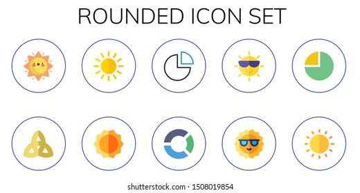rounded icon set. 10 flat rounded icons.  Simple modern icons about  - sun, triquetra, pie chart