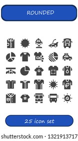 rounded icon set. 25 filled rounded icons.  Simple modern icons about  - Shirt, Sun, Car, Bus, Pie chart, Tshirt