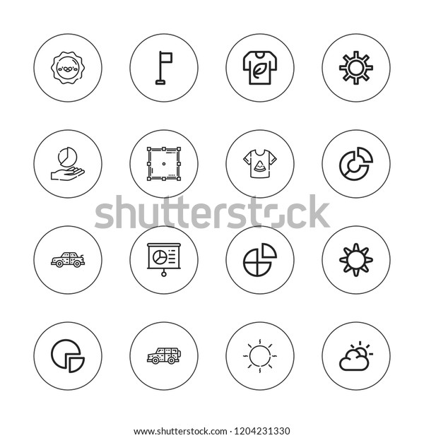 Rounded icon set.\
collection of 16 outline rounded icons with car, corner, pie chart,\
rectangle, sun, shirt\
icons.