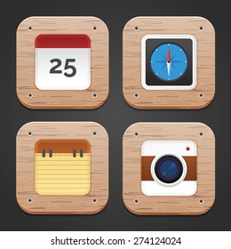 Rounded Icon with Wood texture and pattern