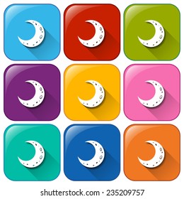 Rounded icons with moons on a white background 