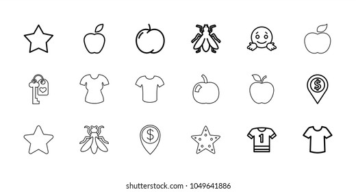 Rounded icons. set of 18 editable outline rounded icons: apple, fly, t-shirt, confused emot, star, dollar location, t-shirt