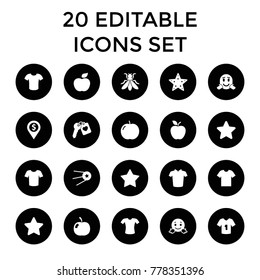 Rounded icons. set of 20 editable filled rounded icons such as apple, t-shirt, confused emot, star, dollar location, heart key. best quality rounded elements in trendy style.