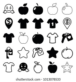 Rounded icons. set of 25 editable filled and outline rounded icons such as apple, star, t-shirt, confused emot, heart key, dollar location