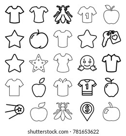 Rounded icons. set of 25 editable outline rounded icons such as apple, fly, star, t-shirt, confused emot, dollar location, t-shirt