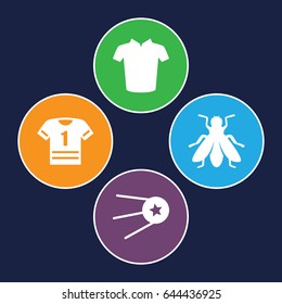 Rounded icons set. set of 4 rounded filled icons such as fly, t-shirt, star
