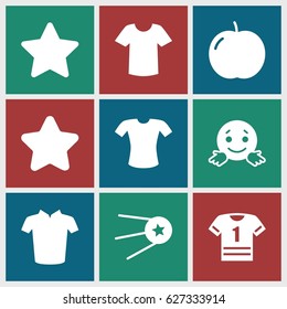 Rounded icons set. set of 9 rounded filled icons such as apple, star, T-shirt, confused emot