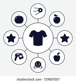 Rounded icons set. set of 9 rounded filled icons such as apple, star, t-shirt, confused emot