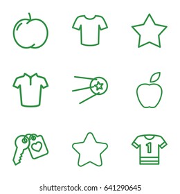Rounded icons set. set of 9 rounded outline icons such as apple, star, t-shirt, heart key