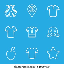 Rounded icons set. set of 9 rounded outline icons such as fly, t-shirt, star, confused emot, dollar location, apple