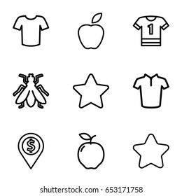 Rounded icons set. set of 9 rounded outline icons such as fly, apple, star, t-shirt, dollar location