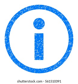Rounded Info rubber seal stamp watermark. Icon symbol inside circle with grunge design and dust texture. Unclean vector blue sign.